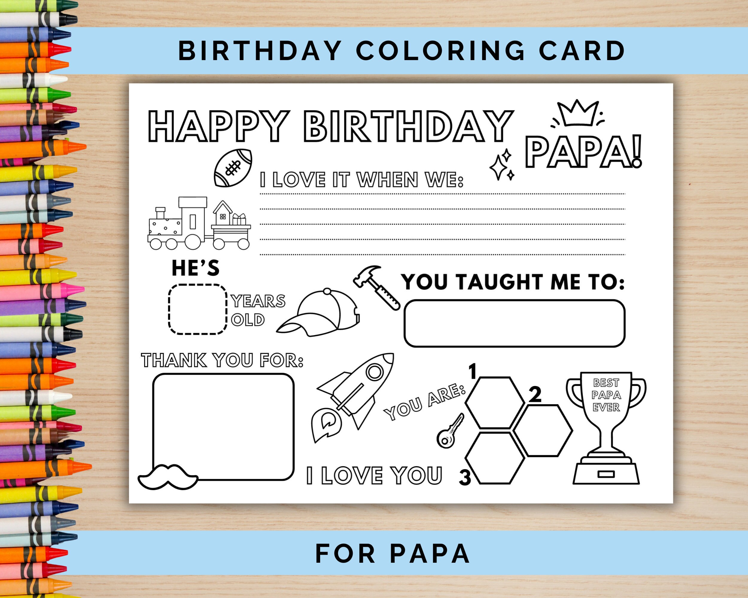 Papa Birthday Coloring Card, Birthday Gift for Papa From Kids, Grandpa ...