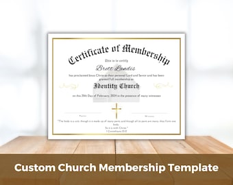Certificado de membresía de la iglesia personalizado editable, certificado de membresía para la iglesia, obsequio para nuevos miembros de la iglesia
