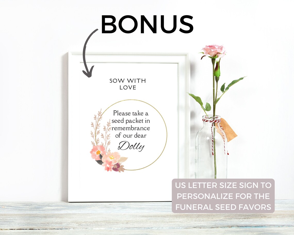 Funeral Seed Packet Custom, Printable Funeral Flower Favor Keepsake, Editable Memorial Guest ...