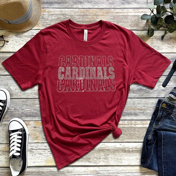 Cardinals Rhinestone Team Shirt, St. Louis Rhinestone Shirts, Cardinals Mascot Shirt, Cardinals Collegiate Shirt, Cardinals Baseball Shirt