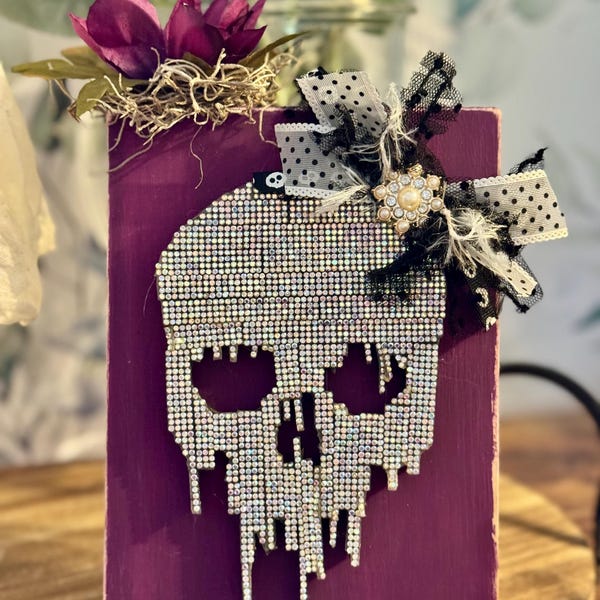 Sparkle Disco Skull: Glass Mosaic Halloween Decor