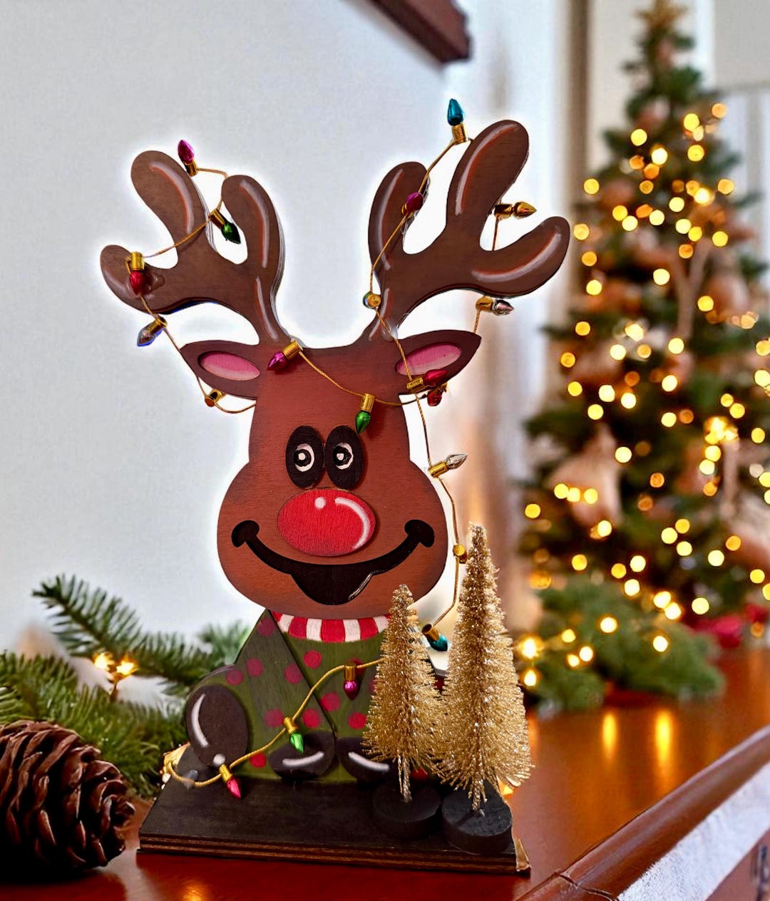 Talking Rudolph Decorations Handpainted Wooden Reindeer Sign: Rudolph Christmas Tiered Tray Decor ...