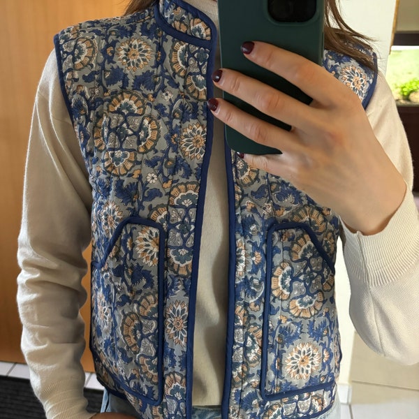 Scandi style Steppweste mit Seitentaschen handgemacht! Frühling 24,Copenhagen, Cotton quilted jacket women,scandinavian Girl,hippie,boho