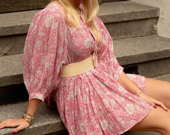 SPECIAL PRICE. Shop closing. Handmade. For children and petite women, handmade boho mini dress, boho dress, 100% cotton, wedding guest dress.