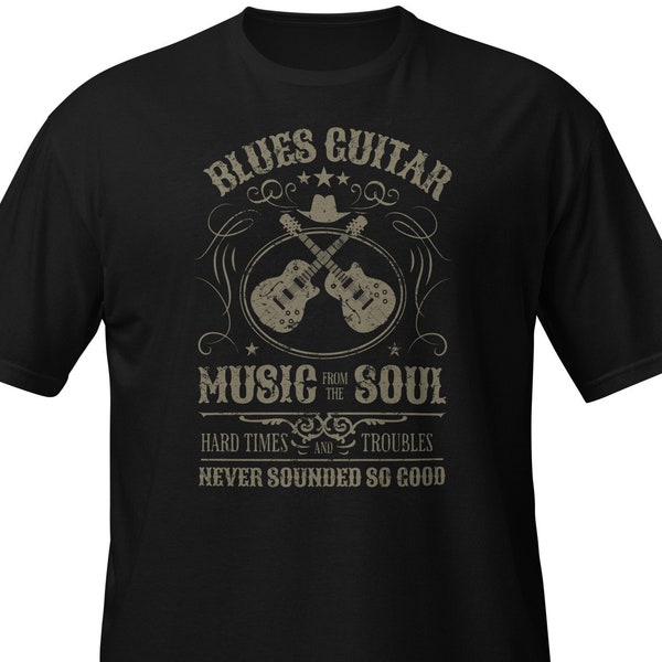 Blues-Gitarren-T-Shirt, Vintage-Stil Musik-T-Shirt für Gitarristen, Geschenk für Blues-Musikliebhaber