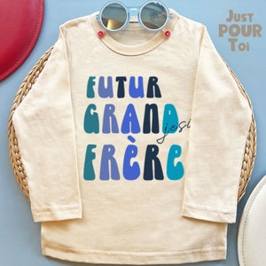 Personalized Futur Grand Frère Shirt Eco-Friendly French Sibling Tee Pregnancy Announcement Shirt Custom Big Brother Name Shirt image 4