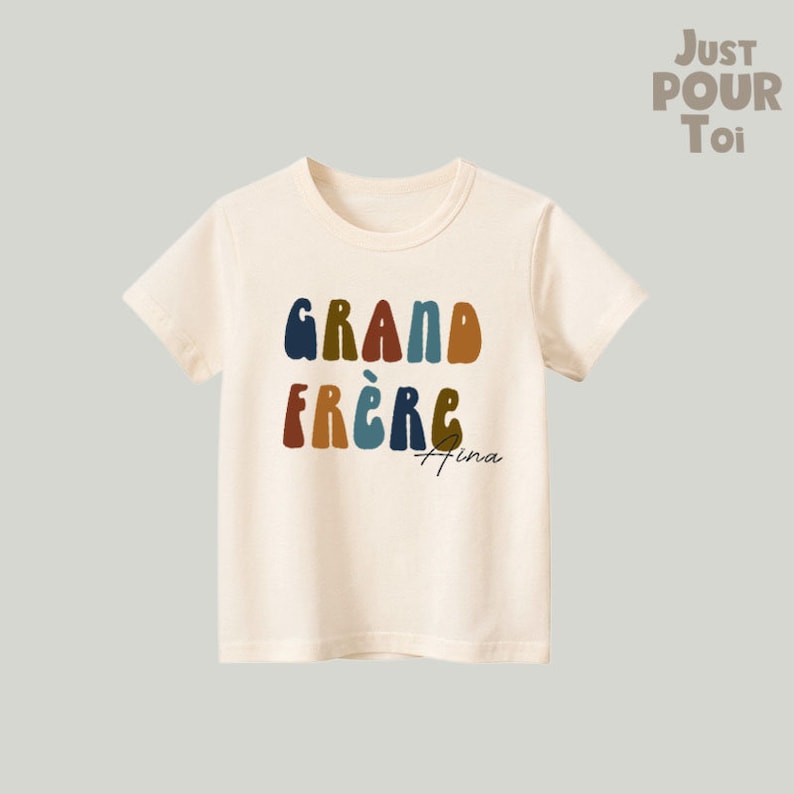 Personalized Grand Frère Shirt Eco-Friendly French Sibling Tee Pregnancy Announcement Shirt Custom Big Brother Name Shirt image 3