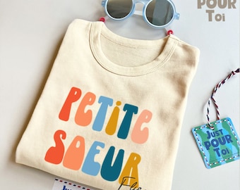 Personalized Petite Soeur Long Sleeve Shirt - Retro Sibling Tee for Toddlers - Cute Natural Little Sister Shirt - Name Shirt