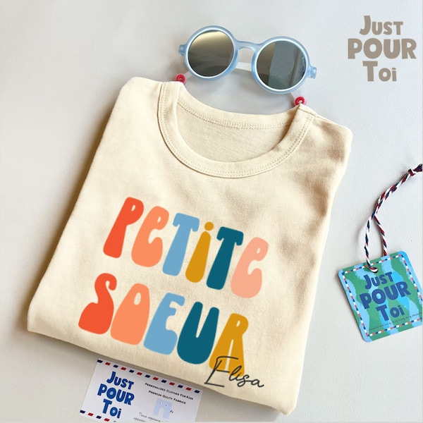 Personalized Petite Soeur Long Sleeve Shirt - Retro Sibling Tee for Toddlers - Cute Natural Little Sister Shirt - Name Shirt