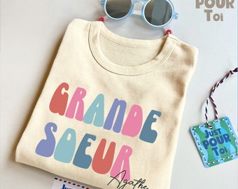 Gepersonaliseerde Big Sister Shirt - Retro broer of zus Tee voor peuters - Schattig natuurlijk Big Sister Shirt - Naam Shirt