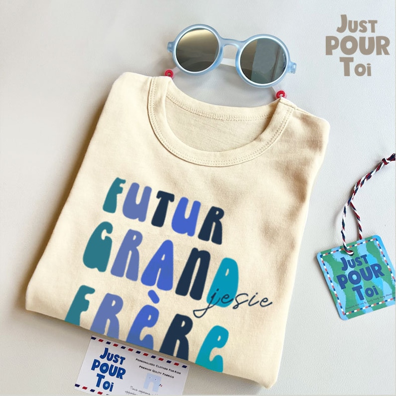 Personalized Futur Grand Frère Shirt Eco-Friendly French Sibling Tee Pregnancy Announcement Shirt Custom Big Brother Name Shirt image 1