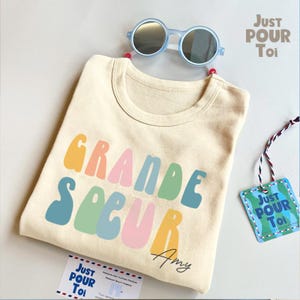 Personalized Grande Soeur Shirt - Retro Sibling Tee for Toddlers - Cute Natural Big Sister Shirt - Name Shirt - Christmas Gift