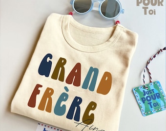 Personalized Grand Frère Shirt - Eco-Friendly French Sibling Tee - Pregnancy Announcement Shirt - Custom Big Brother Name Shirt"
