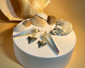 Haifischzahn und Harz Ohrringe
