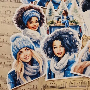 Lote de 9 adesivos azuis aconchegantes para meninas para diário | Cartões | Álbum de recortes | Artesão | Artes da principal •