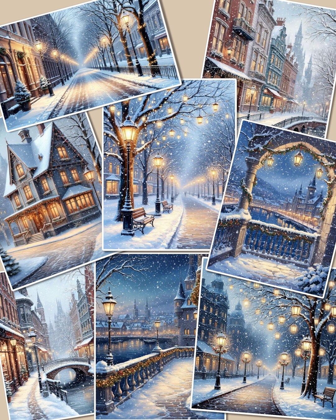 Set of Photos Stickers of Beautiful Cold Lighting Winter for Journaling ...