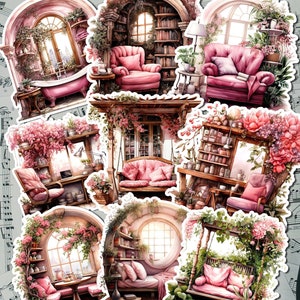 Lote de 9 grandes autocolantes Rose Cosy Corner para a redação de um diário, scrapbooking, bricolage, arte principal.