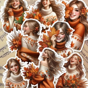 Set di bellissime ragazze autunnali per la scrittura di un diario, lo scrapbooking, l'artigianato e l'arte manuale.