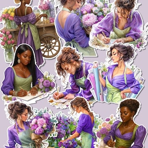 Set of Beautiful floral girl stickers  for journaling , le scrapbooking, Crafts, HandArts.
