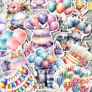 Lote de 12 autocolantes para diário Joyeux anniversaire | Álbum de recortes | Artesão | Artes da principal •