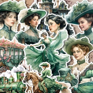 Lote de 12 ou 25 autocollants vintage vert foncé para jornalização | Álbum de recortes | Artesão | Artes da principal •