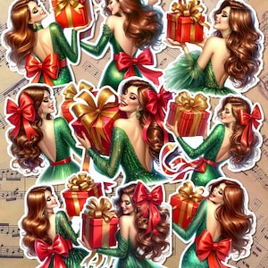Ensemble de belles filles de Noël avec un grand noeud rouge pour le journal de Noël, le scrapbooking, l'artisanat, les arts manuels.
