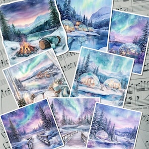 Ensemble de photos d'autocollants représentant de belles vues naturelles pour la tenue d'un journal, le scrapbooking, les travaux manuels, les travaux manuels.