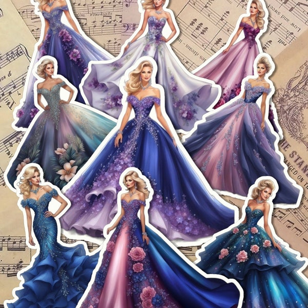Lot of beautiful dress princess stickers for Journaling| Scrapbooking | Artisanat | Fait main .