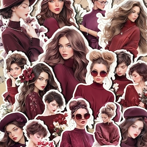 Lot de jolies filles bordeaux pour la rédaction d'un journal, scrapbooking, les travaux manuels, les travaux manuels.