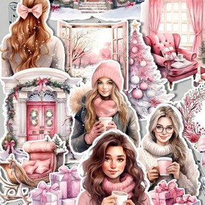 Lot de 15 Autocollants Rose Hiver pour journalisation, Scrapbooking, Artisanat