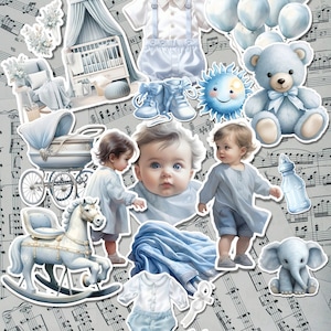 Lot de 15 stickers bébé garçon | Cartes | Scrapbooking | Artisanat | Arts de la main •