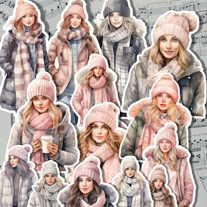 Lot de 15 Autocollants Rose Fille Hiver do dziennikarstwa, scrapbookingu, rzemieślnika