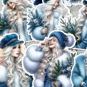 Lotto di 9 ragazze blu inverno con bouquet di fiori per diario, scrapbooking, lavori manuali, lavori manuali •
