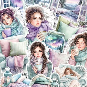 Lote de 14 autocolantes na vida das auroras boreais para o uso de um diário, scrapbooking, artesanato, arte principal •