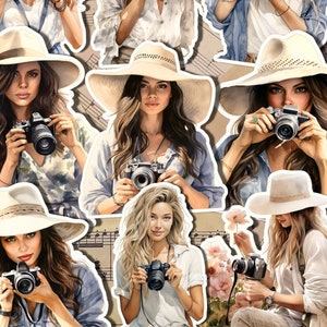 Conjunto de dispositivos fotográficos para meninas fotografadas para redação de um diário, scrapbooking, trabalhos manuais, arte principal