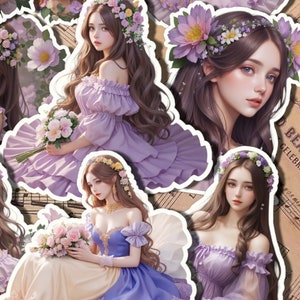 Lot de 9 belles filles douces à fleurs violettes pour la rédaction d'un journal, le scrapbooking, l'artisanat, l'art de la main