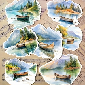 Lote de 7 vistas naturais do barco para jornalização, scrapbooking, artesanato, arte à la main