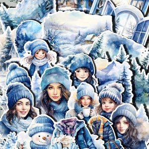 Lote de 25 ou 12 fotos autocollants Snowing Winter para diário, scrapbooking, trabalhos manuais, artes de la main.