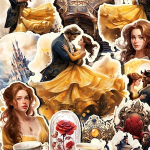 Lote de 14 adesivos La Belle et la Bête para manter um diário | Álbum de recortes | Artesão | Artes da principal •