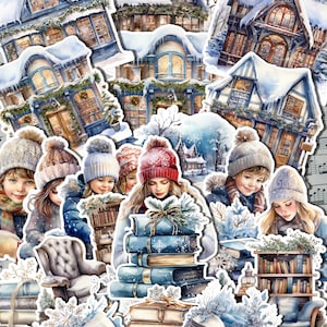 Lote de 25 autocolantes Palestra de inverno para diário, scrapbooking, trabalhos manuais, trabalhos manuais Fabricação à la main.