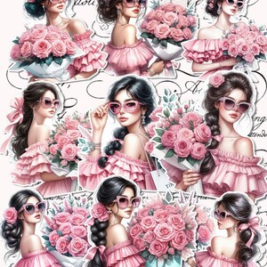 Lot of elegant rose pink  girl stickers for journaling, Scrapbooking, Crafts, HandArts•