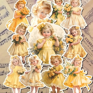 Lot de fleurs jaunes Mignonnes zierliche fille vintage jolies füllt für la Tenue d'un Journal | Scrapbooking | Kunsthandwerk | Kunsthandwerk •