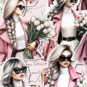 Chic pink fashion girl stickers — perfect for Journaling, le scrapbooking, crafts , Hand Arts.