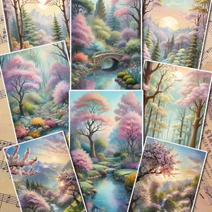 Ensemble de photos d'autocollants représentant de belles vues naturelles dans des couleurs vives pour la création d'un journal, le scrapbooking, les travaux manuels, les travaux manuels.