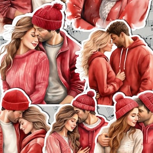 Couples de la Saint-Valentin de 7 autocollants Heureux couple de la Saint-Valentin voor dagboek, scrapbooking, travaux manuals