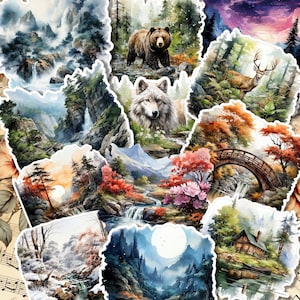 Lot de 12 vues d'animaux naturels pour journalisation, scrapbooking, travaux manuels, cartes, arts manuels.
