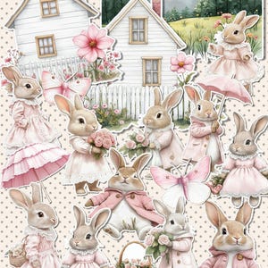 Lote de 17 adesivos adoráveis lapins cottagecore para manter um diário | Álbum de recortes | Artesão| Artes da principal •