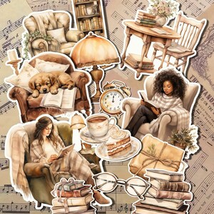 Ensemble de lecture vintage couleur sépia pour la journalisation, le scrapbooking, l'artisanat, les travaux manuels.