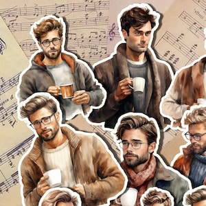 Lote de 9 homens boivent du café para manter seu diário | Álbum de recortes | artesanal | Artes da principal •