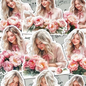 Beaucoup de filles qui écrivent avec des fleurs Roses pour la redaction d'un ジャーナル、le スクラップブッキング、le bricolage、l'art à la main•